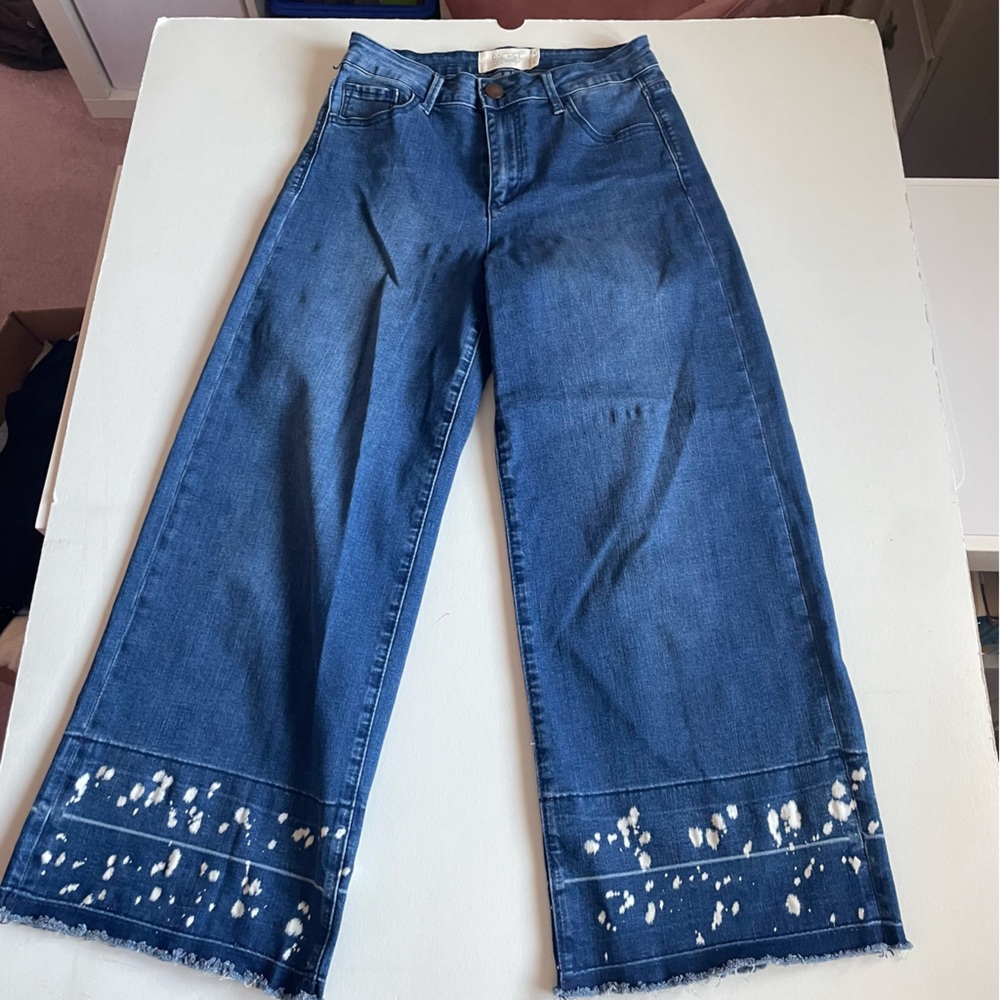 Size 25, Stretchy High Waisted Wide Leg Blue Ankle Jeans Rachel Roy Denim